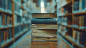 Stack of Books on Wooden Table photo