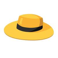 Flat cartoon yellow summer hat icon vector