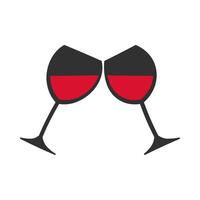 Flat cartoon two glasses of French red wine, delicately touching amidst a backdrop of warmth and intimacy vector