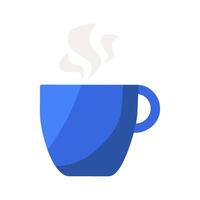 Flat cartoon blue hot cup drink with tea or coffee icon vector