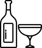 Liquor Glass and Bottle outline illustration vector