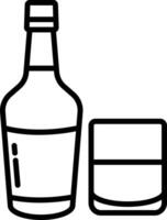 Wiskey vaso y botella contorno ilustración vector