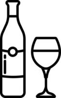 Wine Glass and Bottle outline illustration vector