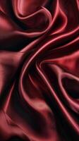 Close-up of red silk fabric with a smooth, glossy surface. photo