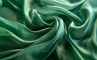 Lush folds of luxurious emerald green satin fabric draping sensually, highlighting the rich texture and elegant sheen. photo