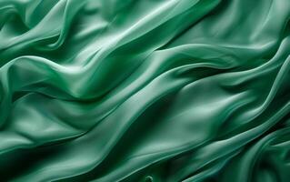 Lush folds of luxurious emerald green satin fabric draping sensually, highlighting the rich texture and elegant sheen. photo