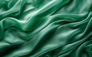 Lush folds of luxurious emerald green satin fabric draping sensually, highlighting the rich texture and elegant sheen. photo