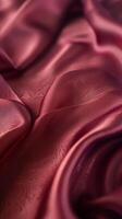 de cerca de rojo seda tela con un liso, lustroso superficie. foto