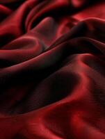 lujoso profundo rojo satín seda tela, esmeradamente cubierto con suave, suave texturas y Rico pliegues foto