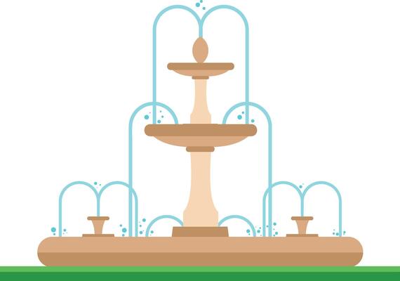 Cute cartoon illustration of a fountain in the park
