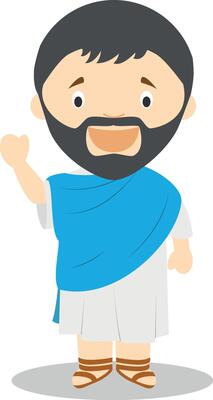 Thales of Miletus cartoon character. Illustration. Kids History Collection.