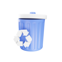 Trash can 3D icon. Waste recycling container on isolated png