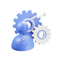 Settings. 3d icon of person and gears on isolated png
