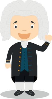 Johan Sebastian Bach cartoon character. Illustration. Kids History Collection.
