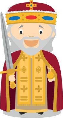 Charles I the Great, called Charlemagne, cartoon character. Illustration. Kids History Collection.