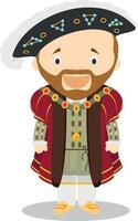 Henry VIII of England cartoon character. Illustration. Kids History Collection. vector