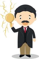 Nikola Tesla cartoon character. Illustration. Kids History Collection. vector