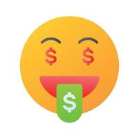 Rico emoji diseño, codicioso expresiones, dólar firmar en lengua vector