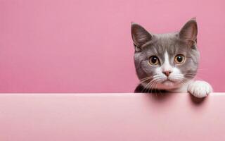 cat, love your pet day, banner, greeting card, social media, pink background photo
