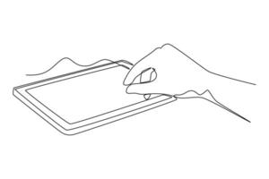 One continuous line drawing of Fingers touching, tapping, scrolling smartphone screens concept. Doodle illustration in simple linear style vector