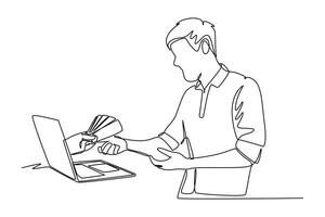 One continuous line drawing of Salary payroll system or employee wages concept. Doodle illustration in simple linear style vector