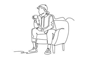 Continuous one line drawing drinking coffee concept. Doodle illustration. vector