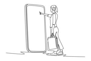 One continuous line drawing of Fingers touching, tapping, scrolling smartphone screens concept. Doodle illustration in simple linear style vector