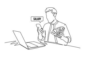 One continuous line drawing of Salary payroll system or employee wages concept. Doodle illustration in simple linear style vector