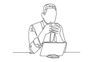 Continuous one line drawing drinking coffee concept. Doodle illustration. vector