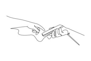 One continuous line drawing of Fingers touching, tapping, scrolling smartphone screens concept. Doodle illustration in simple linear style vector