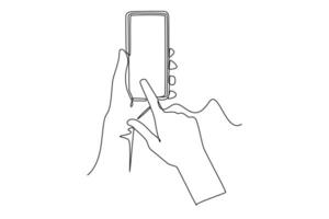 One continuous line drawing of Fingers touching, tapping, scrolling smartphone screens concept. Doodle illustration in simple linear style vector