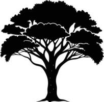 A black silhouette of a African tree vector