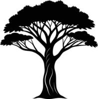 A black silhouette of a African tree vector