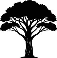 A black silhouette of a African tree vector