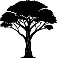 A black silhouette of a African tree vector