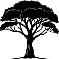 A black silhouette of a African tree vector