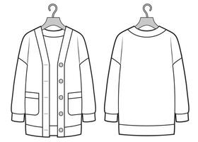 Classic cardigan on a wooden hanger. Accessory for storing apparel. vector