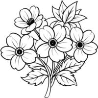 anémona flor ramo de flores contorno ilustración colorante libro página diseño, anémona flor ramo de flores negro y blanco línea Arte dibujo colorante libro paginas para niños y adultos vector