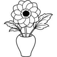 Anemone flower on the vase outline illustration coloring book page design, Anemone flower on the vase black and white line art drawing coloring book pages for children and adults vector