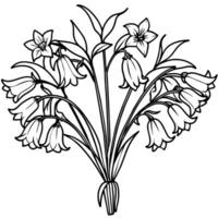 Bluebell Flower Bouquet outline illustration coloring book page design, Bluebell Flower Bouquet black and white line art drawing coloring book pages for children and adults vector