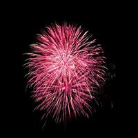 Colorful celebration fireworks isolated on black sky background. photo