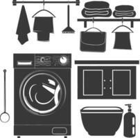 Silhouette loundry at home equipment black color only vector