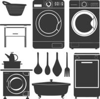 Silhouette loundry at home equipment black color only vector