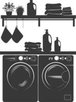 Silhouette loundry at home equipment black color only vector