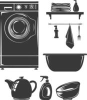 Silhouette loundry at home equipment black color only vector