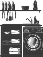 Silhouette loundry at home equipment black color only vector