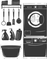 Silhouette loundry at home equipment black color only vector