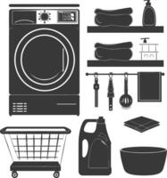 Silhouette loundry at home equipment black color only vector