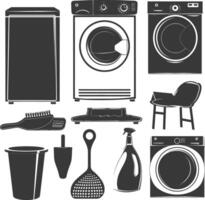 Silhouette loundry at home equipment black color only vector