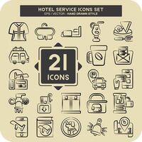 icono conjunto hotel servicio. relacionado a fiesta símbolo. mano dibujado estilo. sencillo diseño ilustración vector